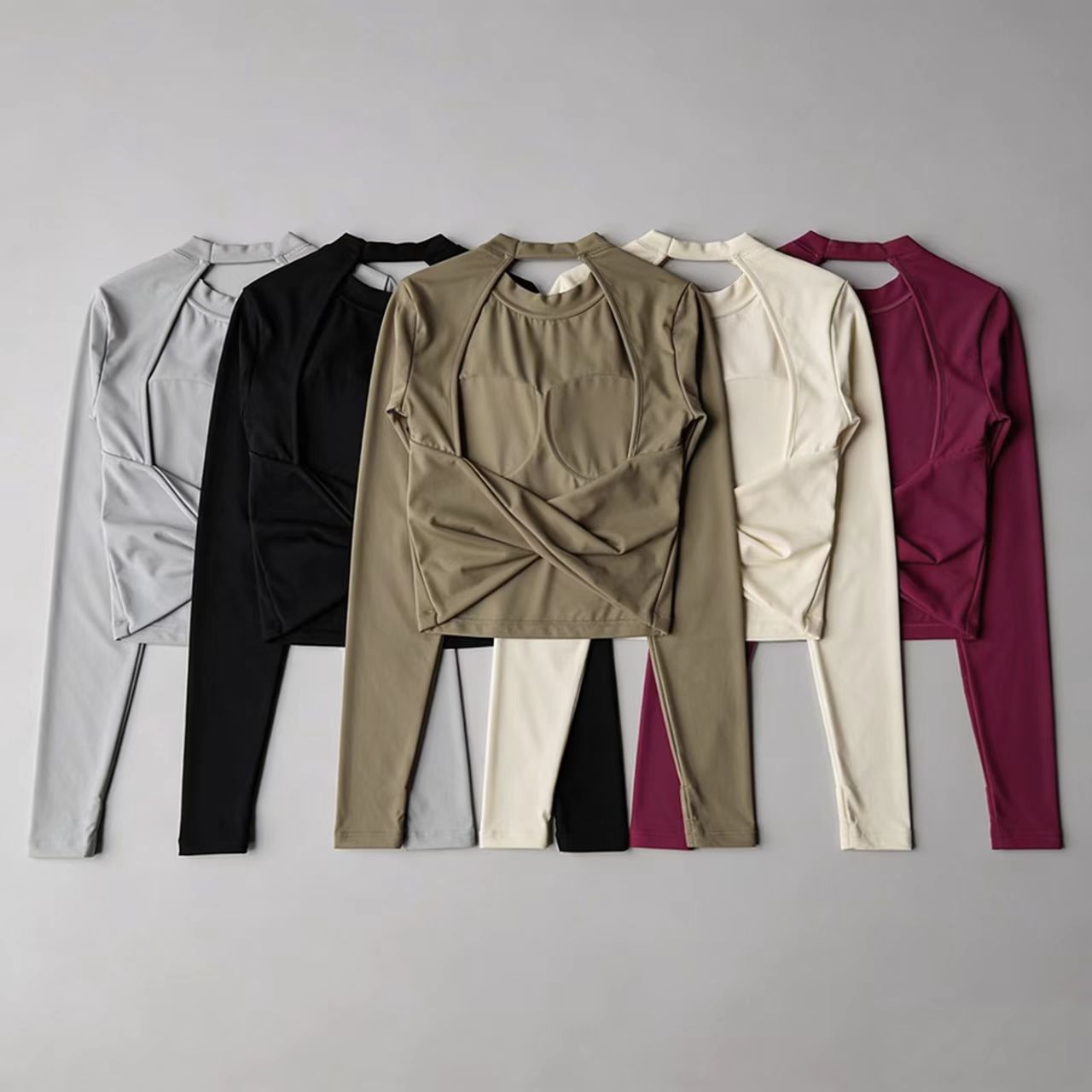 Yoga Fitness Matte - Women Long Sleeve Knotted Yoga Crop
